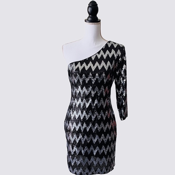 ONE SHOULDER SEQUIN BODYCON MINI DRESS COCKTAIL PARTY DRESS CLUB DRESS - Picture 8 of 16